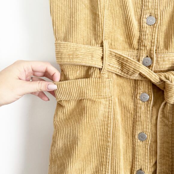 FREE PEOPLE x LEVI'S Calla Corduroy Belted Midi Dress Tan Small S - Picture 5 of 11